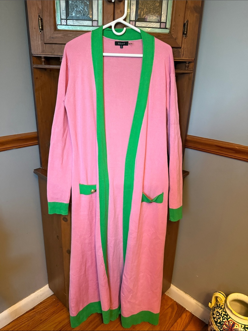 ILLord Pink & Green  Maxi Duster Cardigan Sweater - Size L